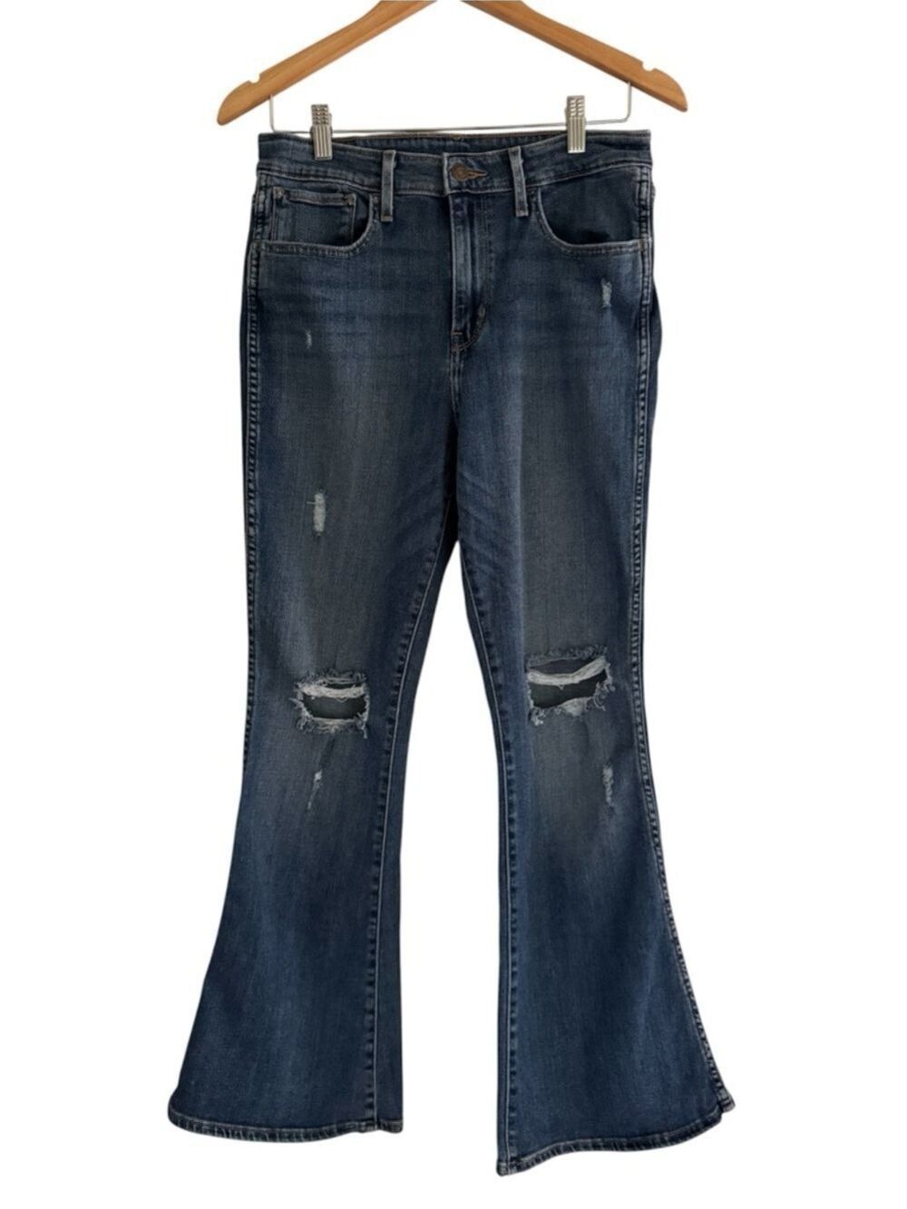 y2k levi’s flare jeans high rise distressed medium wash